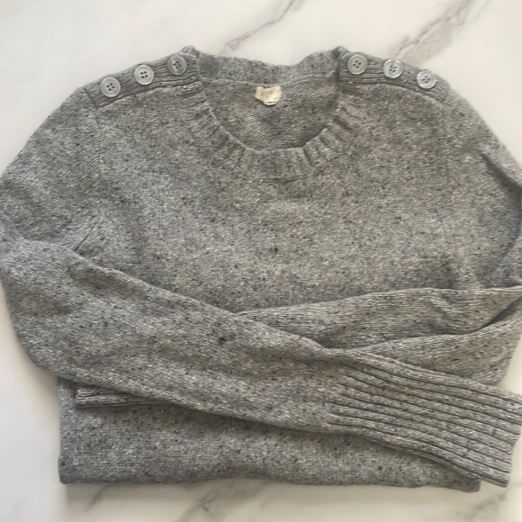 J.CREW gray sweater with black speckles and three buttons on each shoulder (Sm) - Picture 2 of 3